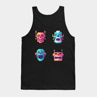 Cool Creepy Neon Skull Robots set Tank Top